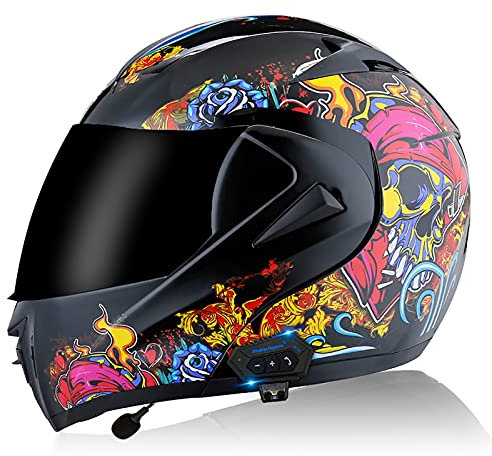 Motorradhelm Klapphelme,Doppelvisier Anti-Fog Visier Motorradhelm Damen Und Herren Integralhelm ECE Genehmigt Motorrad Roller Q,M