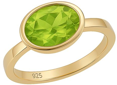 Oval Peridot vergoldet Sterling Ring (Größe: US Size 9 / Diameter 19)