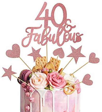 kuou 13pcs 40 & Fabulous Cake Topper, 40th Birthday Cake Topper 40 and Fabulous Cake Toppers for Cheers 40th Happy Birthday Anniversary Party Cake Decorations