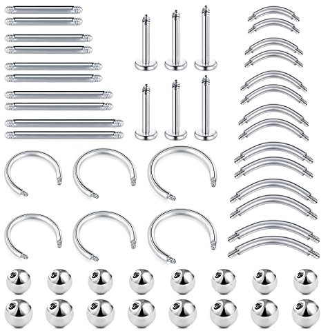 D.Bella Piercingstäbchen-Set für Tragus, Knorpel, Helix, Ohrstecker, Zunge, Brustwarze, Barbells, Ersatzkugeln, kurze Labret-Lippenringe, 4–20 mm, Medusa, Conch, Piercing-Schmuck, Edelstahl