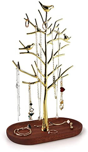 MORE&LESS Ständer für große, goldene bäume, holzplatten für Ringe Ohrringe Halsketten Armbänder Geeignet für Wohnzimmer Bad Büro etc.