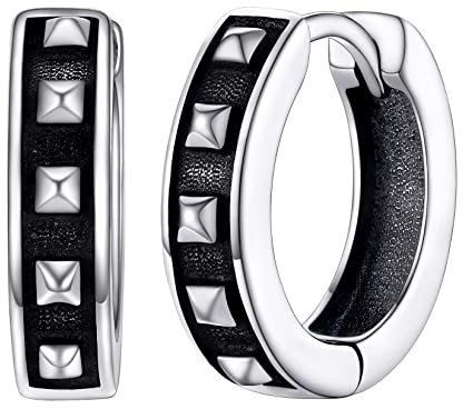 Silvora Herren Damen Ohrring mit Nieten Anhänger S925 Silber Spike Nieten Ohrring Hoop Hip Hop Spike Nieten Design Huggie Creolen Punk Kleine Nieten Creolen Hoop Kreis