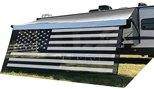 Tentproinc Wohnmobil-Markise, Sonnenschutz, 2,4 x 40,6 cm, 7,6 cm (amerikanische Flagge), schwarzes Netzgewebe, Sonnenschutz, Wohnmobil, Anhänger, Markise, Schatten, UV-Blocker, komplettes Set