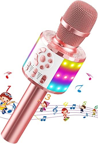 Microfono Karaoke Bluetooth Wireless per Bambini, Karaoke Portatile con Altoparlante per Cantare, Microfono Giocattoli per Bambina 4-15 anni, Regali di Natale, Compatibile con Android, iOS, PC