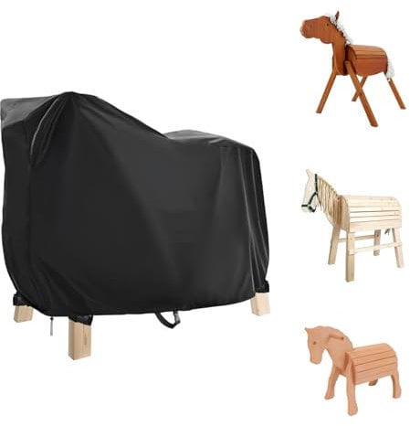 Fenghome Abdeckung Holzpferd, Wasserdicht Abdeckplane Holzpferd mit Tunnelzug Und Schnalle Universal Oxford-Stoff Holzpferd Schutzhülle-140x100x130cm (Schwarz)