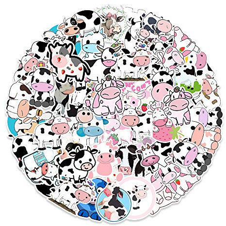 Cute Cow Vinyl Stickers 50Pcs for Water Bottles Laptop Computer Skateboard, Cute Sticker Gift for Kids Teens Waterproof