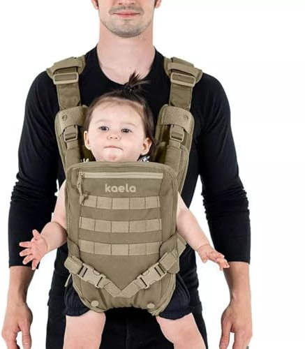 Kaela® Babytrage im taktischen Stil – Babytrage für Herren – Ausrüstung für Papa zum Tragen von Säuglingen, Kindern oder Kleinkindern auf Outdoor-Abenteuern – volle Mobilität für aktiven Vater (Tan)