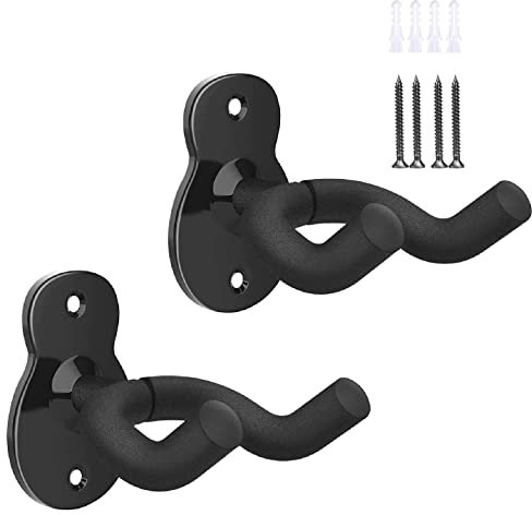 2 Pack Guitar Wall Mount Hanger, Guitar Hanger Wall Hook Bracket Holder Stand Black Display with Screws, Fits All Size Guitars, Bass, Mandolin, Banjo, Ukulele