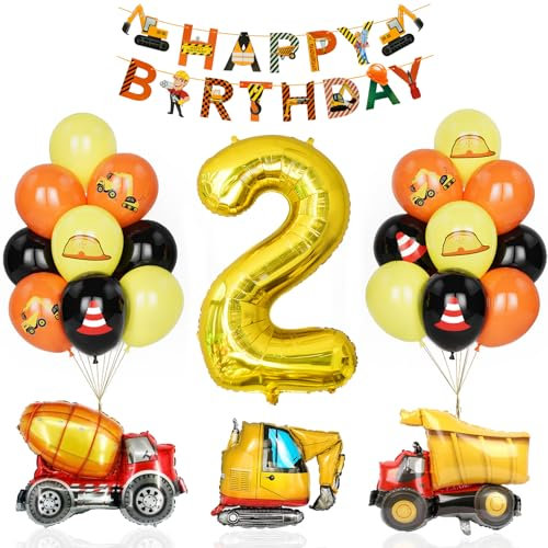 Bagger Deko Kindergeburtstag 2, Geburtstag Party Dekoration 2 Jahre Junge Bagger Luftballons Baustelle Geburtstagsdeko Mit Gold Zahlenballon Happy Birthday Banner Folienballon Geburtstag Partyzubehör