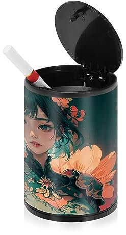 Anime Girl Patio Aschenbecher für Zigaretten mit Deckel, geruchsdicht, Edelstahl, tragbar, rauchfreie Zigaretten, Butt Container, rauchfreier Asche