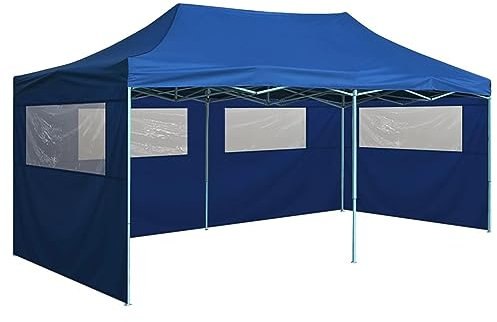 ARKEM Gazebo Pieghevole con 4 Pareti 3x6m Acciaio Blu,Gazebo Pergola con Telo Impermeabile Richiudibile E Struttura Rettangolare in Acciaio Inossidabile Ad Alta Densità, per Arredo Giardino, Terrazzo