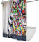 Via Vela Lustige Duschvorhänge Banksy Street Art Graffiti buntes Duschvorhang-Set für Badezimmer mit Haken wasserdichter Duschvorhang 120x200 cm