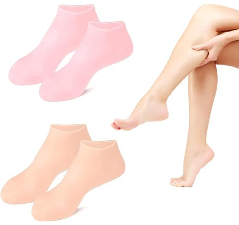 2 Paar Damen Silikon Socken,Elastische Silikonsocken für Füße,Anti-Rutsch Feuchtigkeits Socken,Fuß Spa Gel Socken für Fußpflege,Repariert Trockene, Rissige Raue Füße