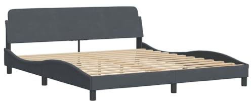 vidaXL Bettgestell Dover, Polsterbett Bett, Bettrahmen mit Lattenrost für Schlafzimmer, Schlafzimmerbett Doppelbett, Dunkelgrau 180x200cm Samt