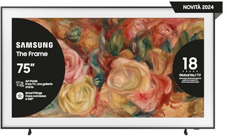 Samsung TV QE75LS03DAUXZT QLED 4K, Smart TV 75 Quantum Processor 4K, Frame Design, DVBT-2, Q-Symphony & Dolby Atmos, Integrato con Alexa, compatibile con Bixby e Google Assistant, Black 2024