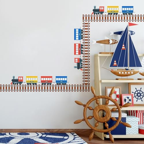 Funlife Bordüre für Kinderzimmer Babyzimmer Wandbordüre Selbstklebend Wandtattoo Eisenbahnen Transporte Autos Wandsticker für Wohnzimmer Schlafzimmer Spielzimmer