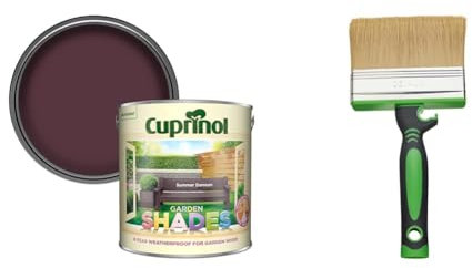 Cuprinol Garden Shades - Summer Damson (2.5 litre) & Fit for The Job 4 inch Large Capacity Shed and Fence Block Brush for Rapid Painting of Sheds & Fence