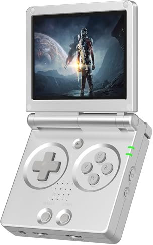 RG35XXSP - Consola de juegos portátil abatible de 3.5 pulgadas, IPS Clamshell, consola de videojuegos, sistema Linux con tarjeta TF de 64 G, juego en línea, juegos preinstalados, color plateado