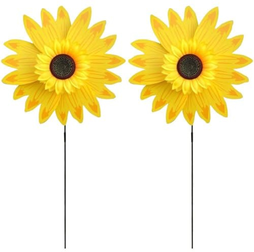 Dinntty Sunflower Windmill Rotating Sunflower Wind Spinner 2pcs/set Garden Pinwheel for Outdoor Garden Yard Patio Decoration