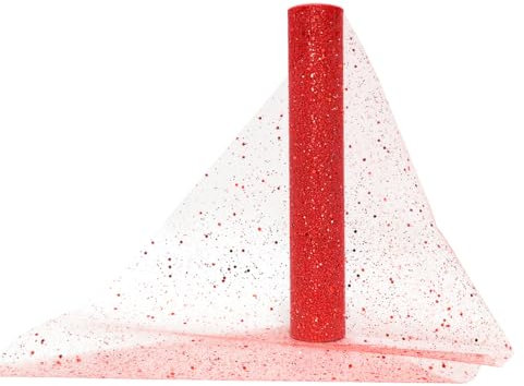30 CM x 10 Yards Tulle Rouleau Rouge Bobine avec Paillette, Tulle Tissu Chemin de Table Noel, Organza Rouleau pour DIY Fête de Noël Mariage Décoration Sapin de Noël Tenture Mariage