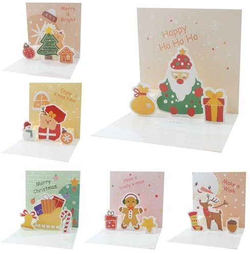 Fyvadio 3D-Weihnachtskarte, 6 Pack Pop-up-Weihnachtskarten mit Umschlägen, 3D-Weihnachtsgrußkarten Feiertagsgrußkarten Fröhliche Weihnachtskarte für Feiertagspostkarten Weihnachtstag Geschenke