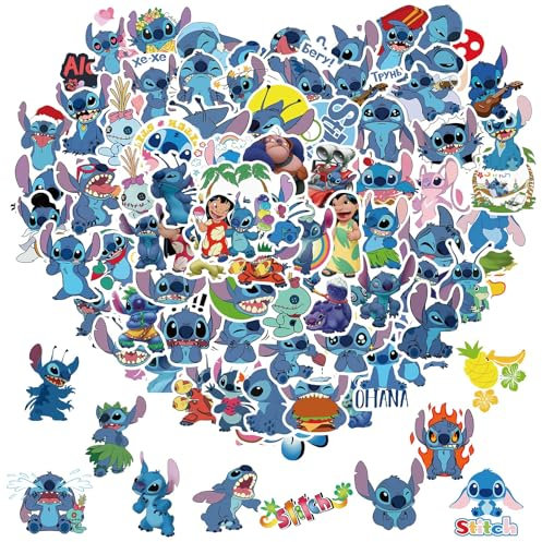 100 Stück Stitch Aufkleber Set,Cartoon Aufkleber,Wasserfeste Vinyl Cartoon Sticker für Kinder & Erwachsene,Perfekt für Laptop,Handyhüllen,Skateboard,Koffer,Auto und mehr,Sticker für Lilo & Stitch Fans