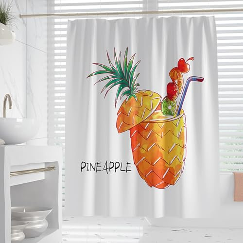 XUEDNGM Duschvorhang für Badezimmer Badvorhang 215 x 260 cm Schnell Trocknend, Anpassbar, Schimmelresistent, mit Haken Wasserdicht Eva Plastik Shower Curtains Badezimmer-Vorhänge, Ananas