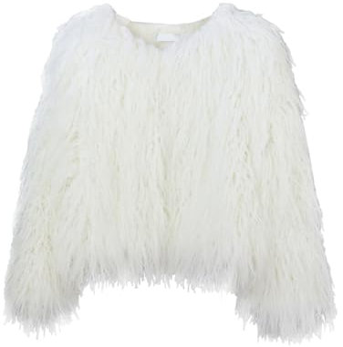 FM2018XSL Damen Winterjacke Vorne Offen Kurz Kunstfell Jacke Kunstpelz Mantel Herbst Winter Warme Oberbekleidung Für Damen,L,Weiß