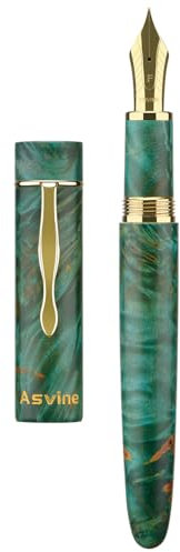 Asvine C2000 Stabilized Wood Fountain Pen #8 Extra Fine Nib Green Large Handcraft Pen with Converter Pen Box Collection Set