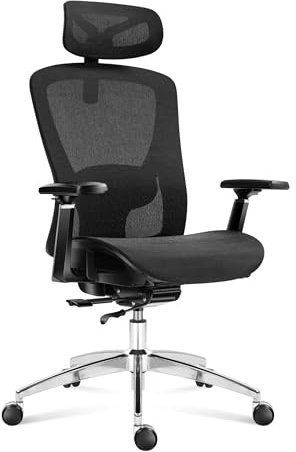 MARK ADLER Expert 5.3 Ergonomischer Bürostuhl - Mesh HD Stoff | verstellbare Sitzfläche, Rückenlehne 135° - 3D Armlehnen - Lendenwirbelstütze 2D - Kopfstütze - leise Rollen – Schwarz