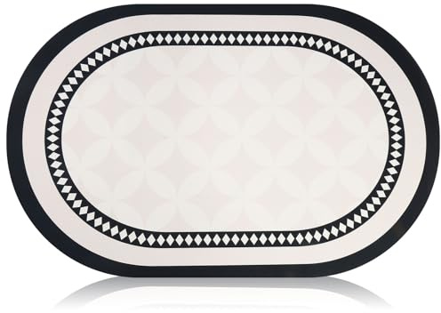 Genérico Badematte, rutschfest, saugfähig, oval, geometrisches Design, Schwarz und Weiß