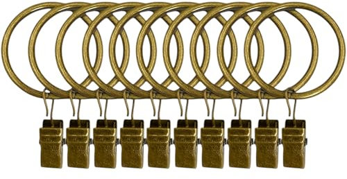 Anelli Tende con Clip per Tende 10 Pezzi 30 mm Metallo Decorativo Drappeggio, Finestra Tenda Anello Ganci con Occhielli per Tende Set di Aste e Tende,Gancio per Tende da Doccia Finestre 66418(Bronzo)