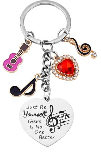 BOXOB Inspirierende Musik Schlüsselanhänger, Just Be Yourself Herzförmig Schlüsselanhänger für Musikliebhaber Trendige Merchandise Zeug Geburtstagsgeschenk für Fans Frauen Mädchen