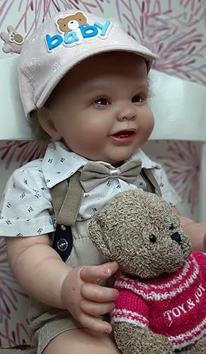 ZHNPJE 60 cm weicher Körper Reborn Baby Kleinkind Junge Kodi Bär Lebensechte 3D-Malerei mit sichtbaren Adern verwurzelten Haaren Puppe