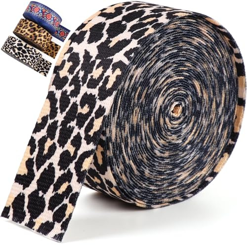 PECMER Gurtband, 3,8 cm, Nylon-Gurtband für Gurtband, Polyester-Gurtband, 3,8 cm, 3,8 cm, helles Leopardenmuster, 3,8 cm, Umreifung zum Nähen von Taschen, Geldbörsen