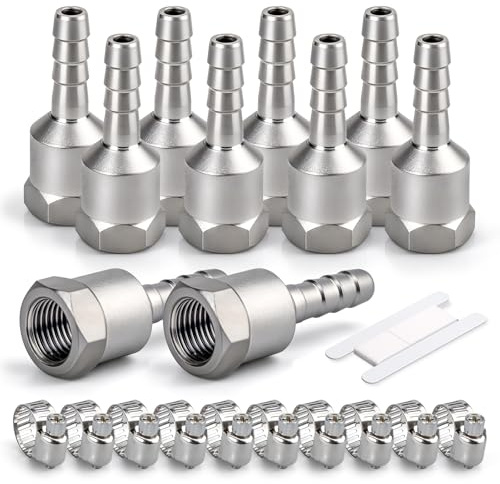 Bwintech 10 pezzi raccordi a barra in acciaio inox, 1/4 “BSP femmina x 8MM connettore a barra con 10 pezzi morsetti, raccordi a barra adattatore per aria, carburante, acqua, olio