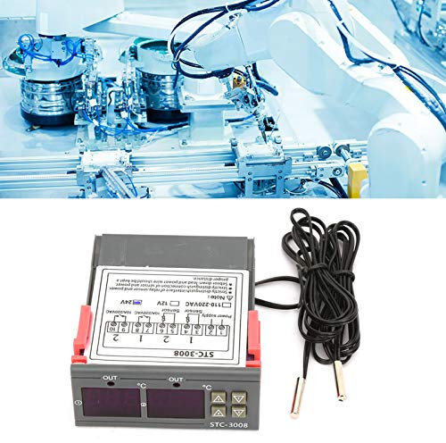 Controlador de Termostato Digital STC-3008 con Sensor de Sonda Dual, Pantalla Dual para Medición de Temperatura Precisa, Control de Temperatura Ajustable, para Granja, Refrigerador, (12V) (24V)