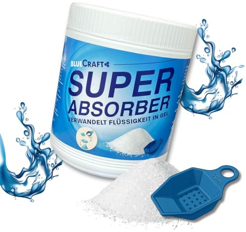 Bluecraft Super Absorber 900g – Flüssigkeitsbinder | Verwandelt Flüssigkeit in Gel | Geruchsneutralisierend & Rückstandslos | Für Haushalt, Pflege, Camping, Tiere & mehr | Kotz-Pulver Granulat