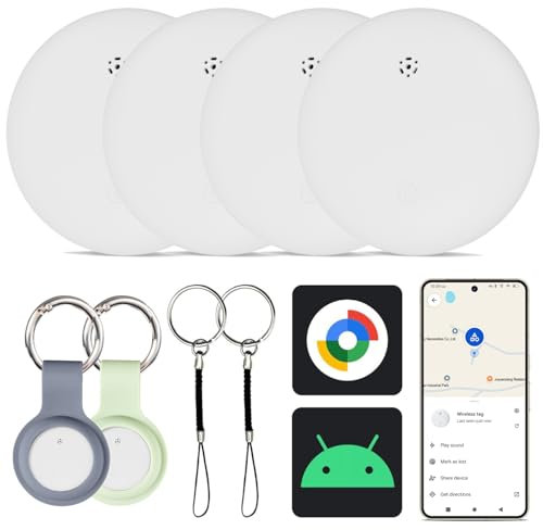 Reyke GPS Tracker Android, Air Smart Tag Compatible with Google Find My (Android Only), Schlüsselfinder for Keys, Luggage,Suitcase, Wallet, IP66 Waterproof, 4 Pack