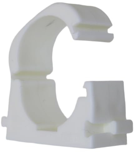10 x Hinged Clips 20mm For Pipe, Conduit and Tubes, Plastic, White, Can be Interlocked Side by Side