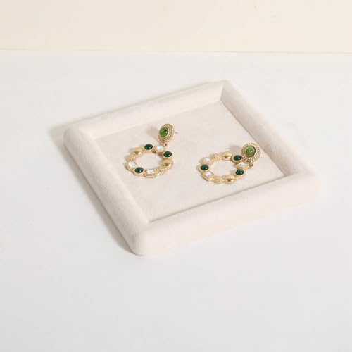 GemeShou Square velvet Jewerly display tray, Jewelry storage organizer plate, Empty Jewelry showcase tray for Necklace Bracelet Ring Earring display stand holder (Cream-Medium, 5.9 x 5.9 in)