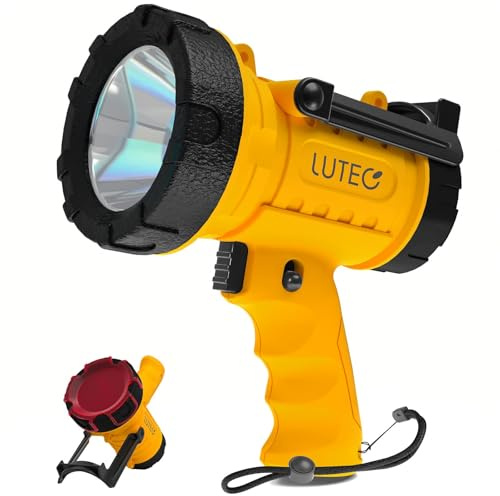 LUTEC Rechargeable Spotlight Flashlight 1000000LM Super Bright, IP67 Waterproof Rechargeable Spotlights Handheld with 4 Modes Search Light with Foldable Stand and Red Light Filter (Orange)