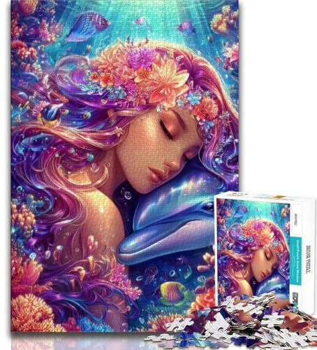 Puzzle 1000 Teile für Erwachsene und Teenager Delfin und Mädchen 1000 Teile für Teenager Lernspiele Heimdekoration geeignet für die Schreibtischdekoration 26x38cm