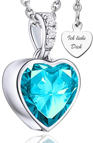 Halskette Damen 925 Silber – Herzkette mit Zirkonia „Ich Liebe Dich“ | Silberkette mit Herz Anhänger – Geschenk für Freundin, Frau zum Geburtstag, Jahrestag & Hochzeitstag – Kette nickelfrei