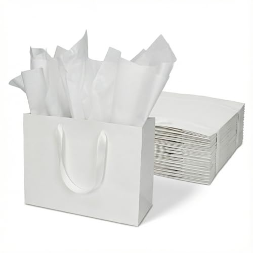 Papertide 30 Pack White Jumbo Gift Bags 40.6x15.2x30.4 cm with Tissue Paper | Reusable Gift Bag Fits Blankets, Large Baskets, Coats, Pillows. Premium 250gsm Cardstock, Reinforced Bottom.