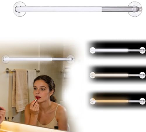 Piashow LED Schminktisch Beleuchtung 35cm, Dimmbares Schminklicht | Aufladbares Spiegel Licht mit 3 Modi & 10 Helligkeitsstufen, Make-up Licht für Bad, Schlafzimmer & Reisen, Silber