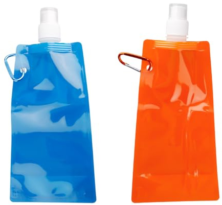 Lotsdonxia 2 Pcs Collapsible Water Bottles, Portable Plastic Foldable Drink Pouches – Reusable Leakproof for Outdoor Sports, Hiking & Travel (Orange and Blue)