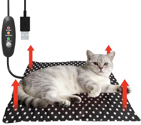 GooCare USB Heating Pad for Cat Small Dog, 5V Safe Heated Pet Mat with 3-Temp, Hand Washable Warming Pad for Indoor Outdoor Use, Powered by Battery Operated Power Bank Car Charger (Black)