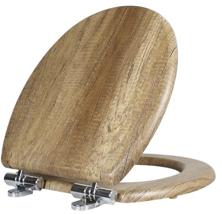 Wooden Toilet Seat Soft Close, 18mm Thickened MDF Wood Toilet Seat with Adjustable Strong Zinc Alloy Hinges, Comfortable, Durable, Easy Cleaning