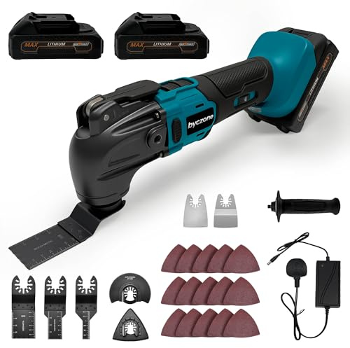 Cordless Oscillating Multitool with 2x2000mAh Battery, Cordless Multi Tools with 6 Variable Speed, 4°Oscillation Angle, 23PCS Oscillating Tool for Scraping Cutting Sanding